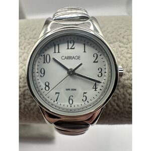 Carriage By Timex Womens Watch c3c374 New Battery 24MM‎ Silver Tone 6.5" Z